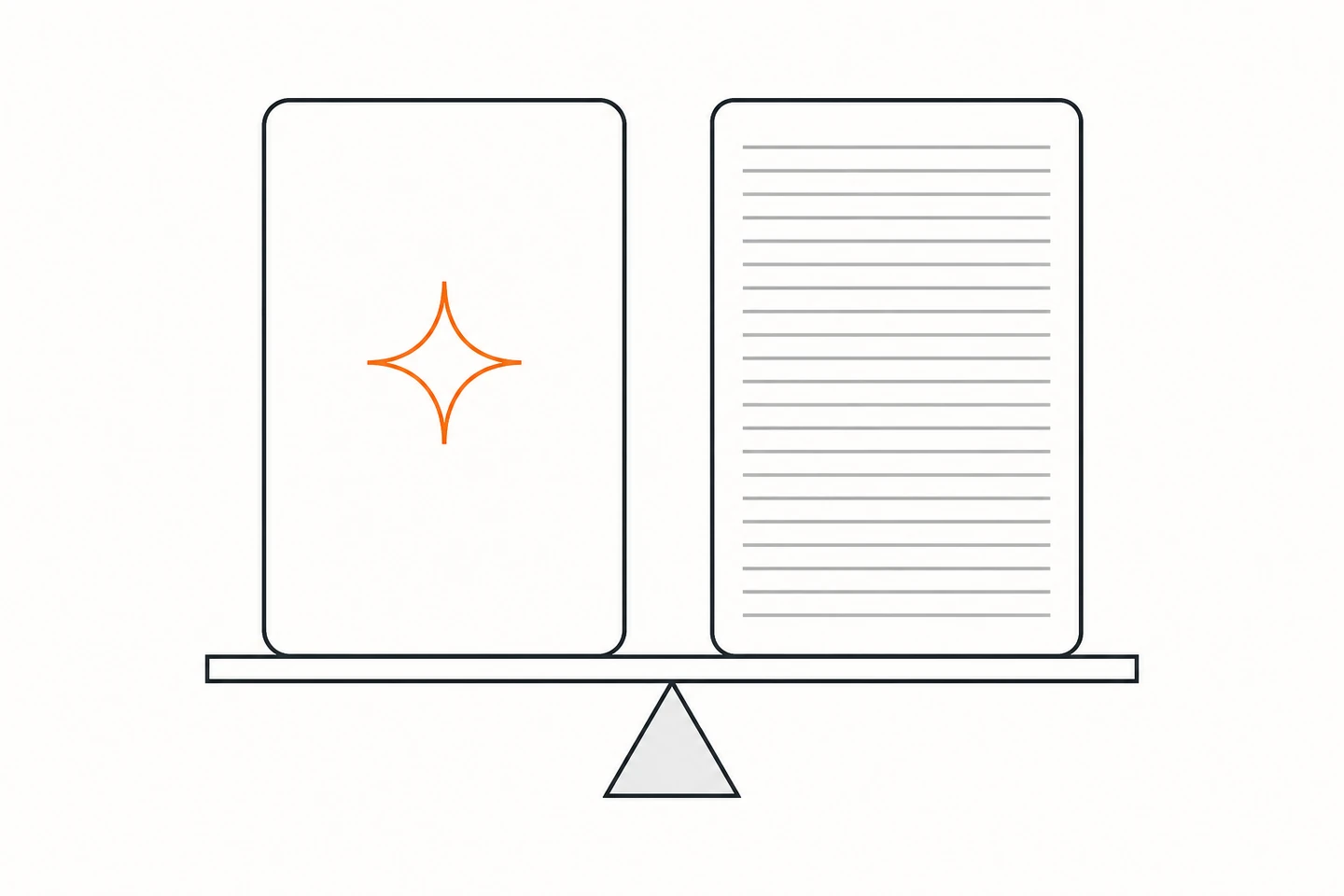 Trainual alternative comparison diagram: AI-generated training content weighed against manually written SOP content on a balance